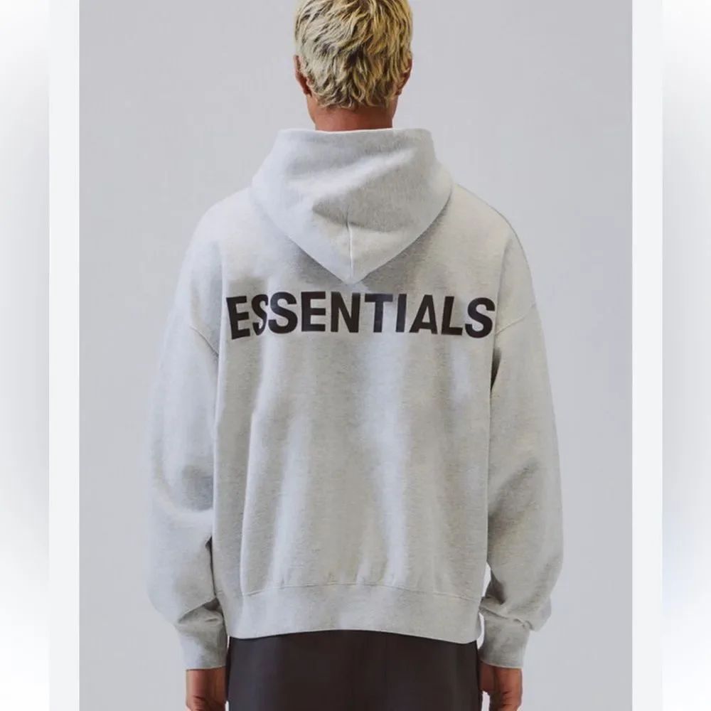 Fear of god essentials 3D silicon appliqué pullover hoodie Grey